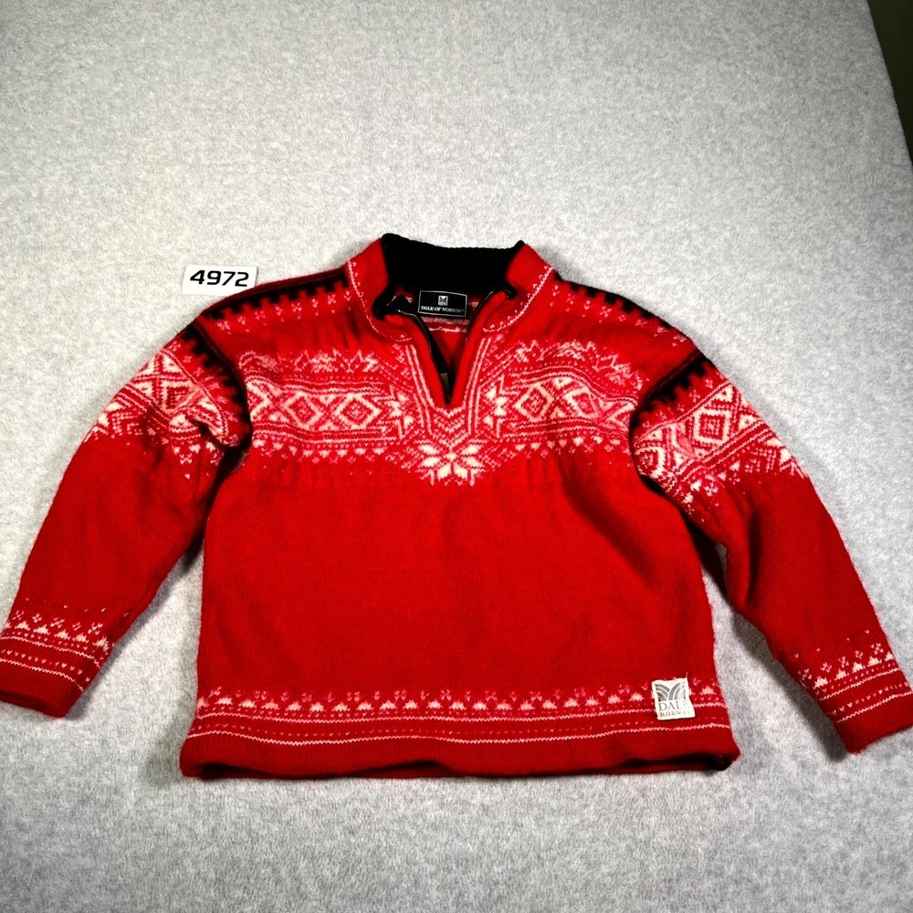 Dale of Norway Sweater Womens XS Red Tight Knit Snowflake Mock Neck Quarter Zip